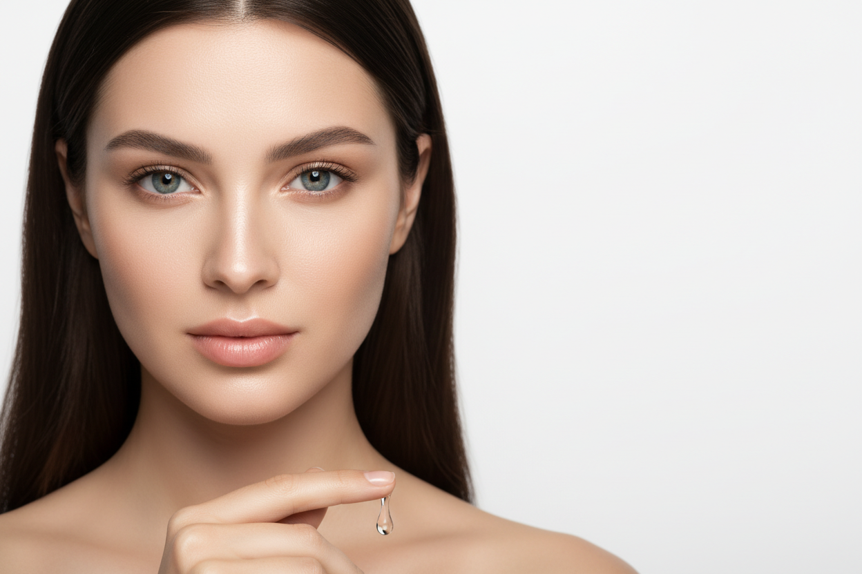 Immagine di ragazza mora con occhi chiari semplice in posa beauty