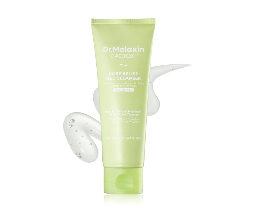 Detergente viso in tubetto verde chiaro, con tappo coordinato e formula gel detergente per i pori