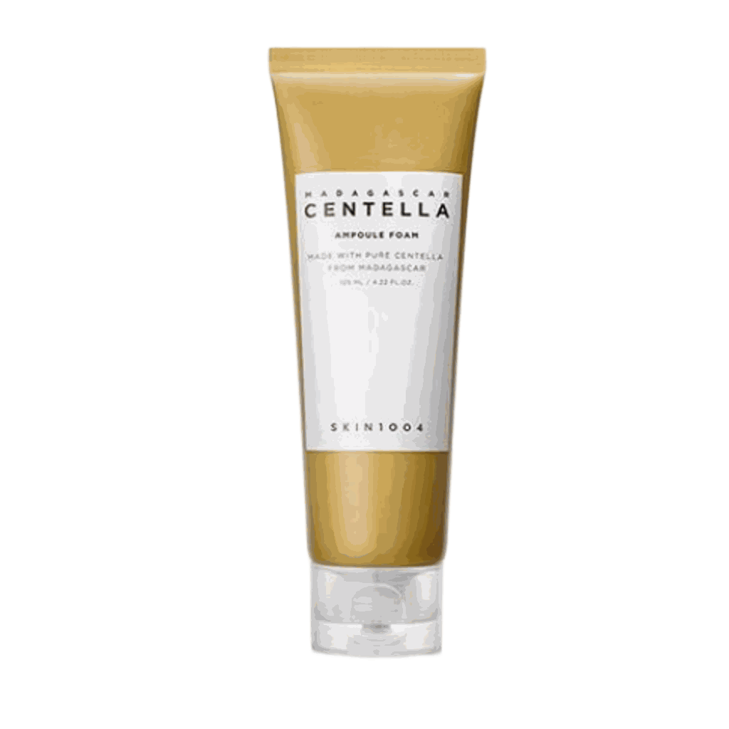 Detergente viso Ampoule Foam 125ml in tubetto dorato e bianco, con tappo trasparente e scritta Centella