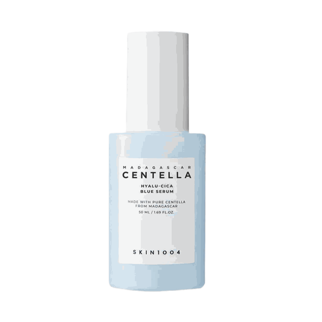 Siero viso Hyalu-Cica Blue in flacone azzurro chiaro con tappo bianco e etichetta rettangolare bianca