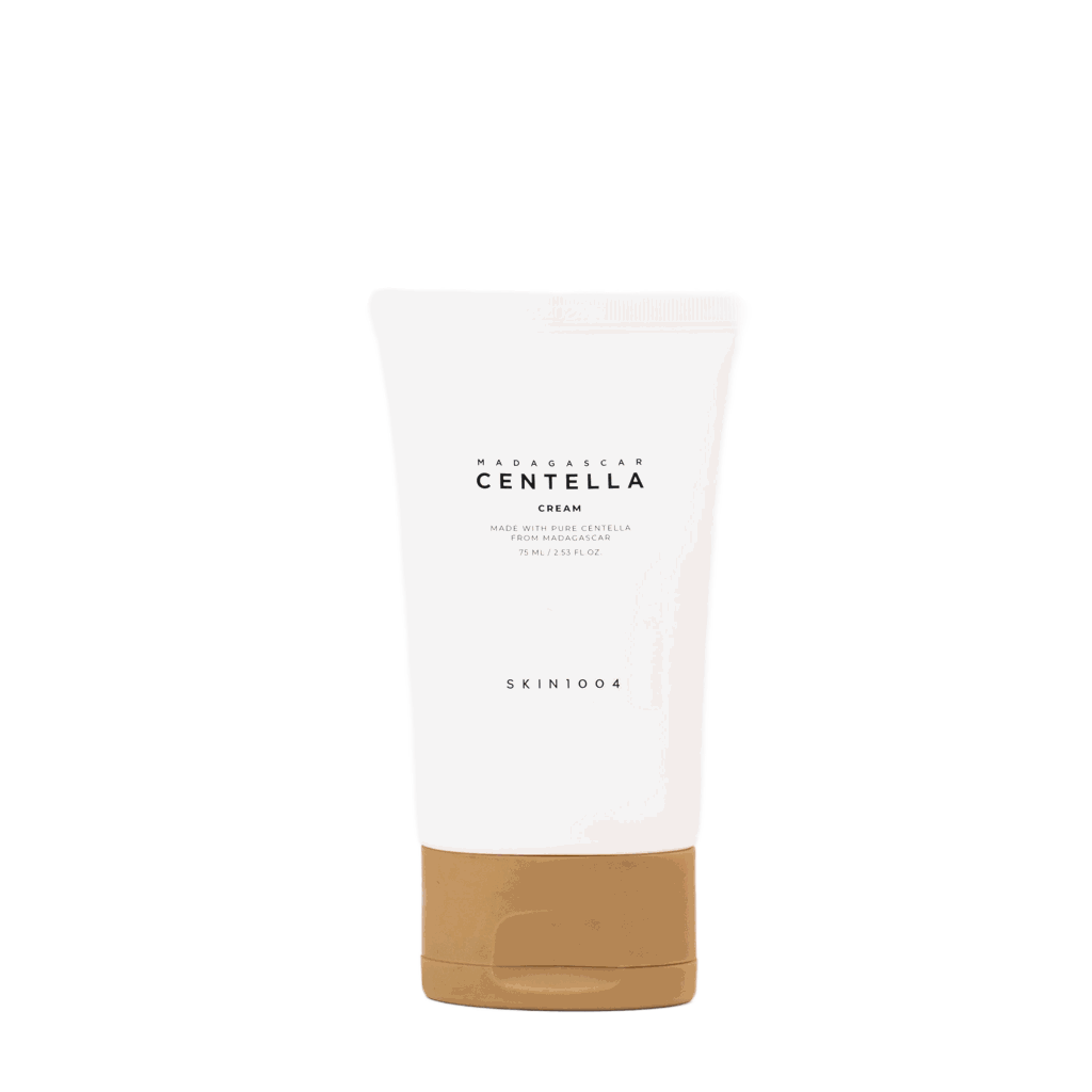 Madagascar centella cream in tubo SKIN1004 bianco e marrone, con tappo a scatto e grafica nera essenziale.