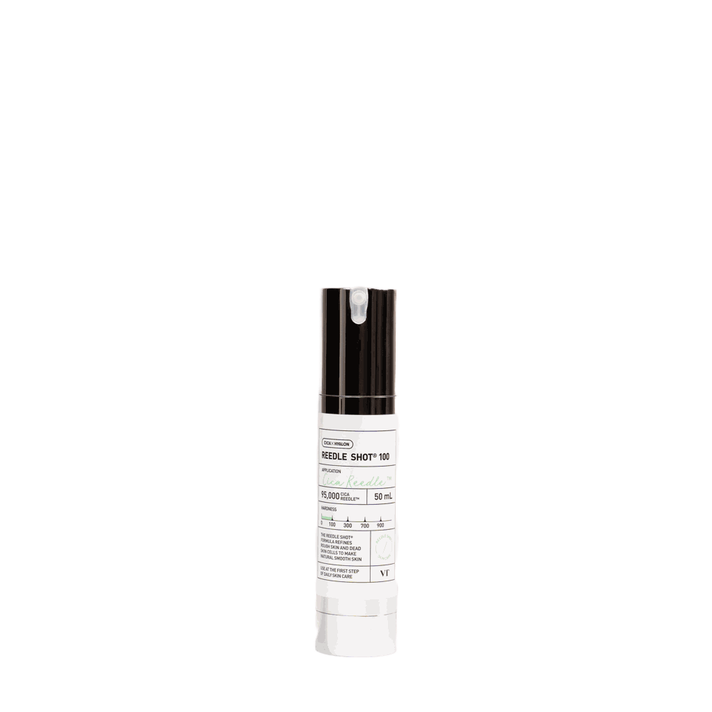 Booster viso Reedle Shot 100 bianco con erogatore nero, formula con microneedles naturali